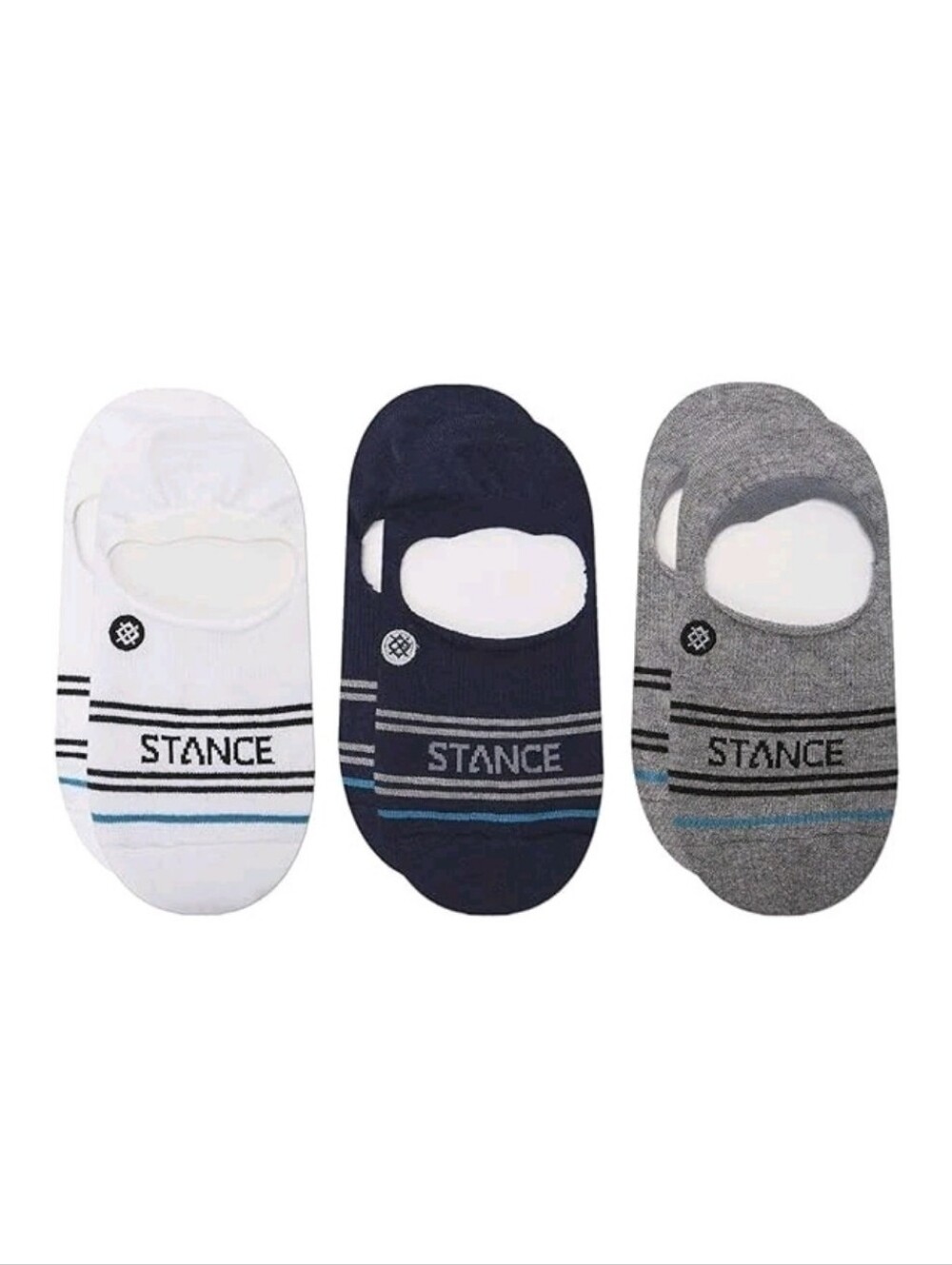 Stance Casual Men's No-Show Socks, 3 Pack White, Navy & Gray Small Size
